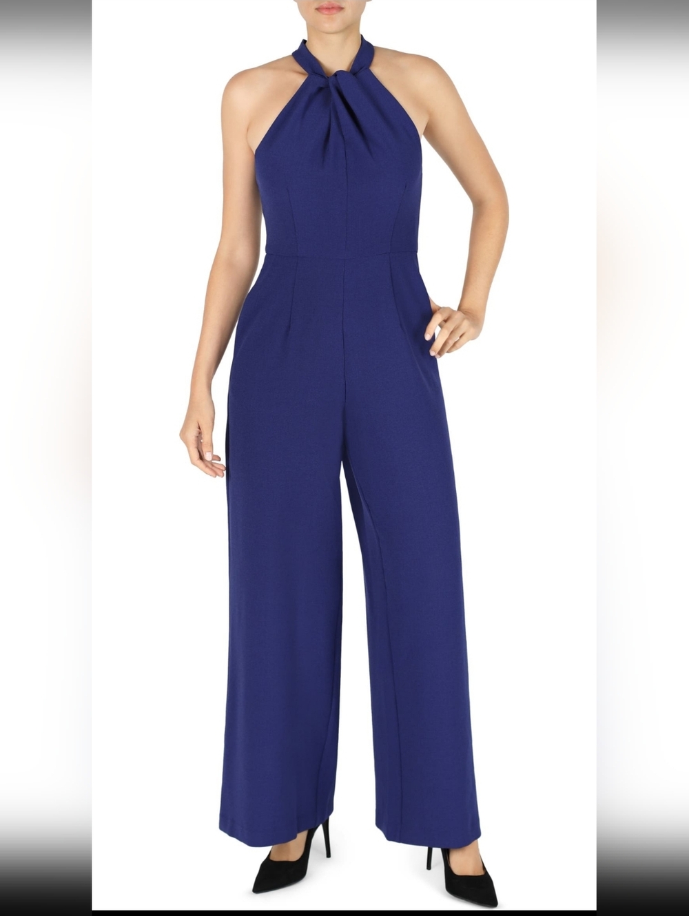 julia jordan Navy Halter Wide-Leg Jumpsuit